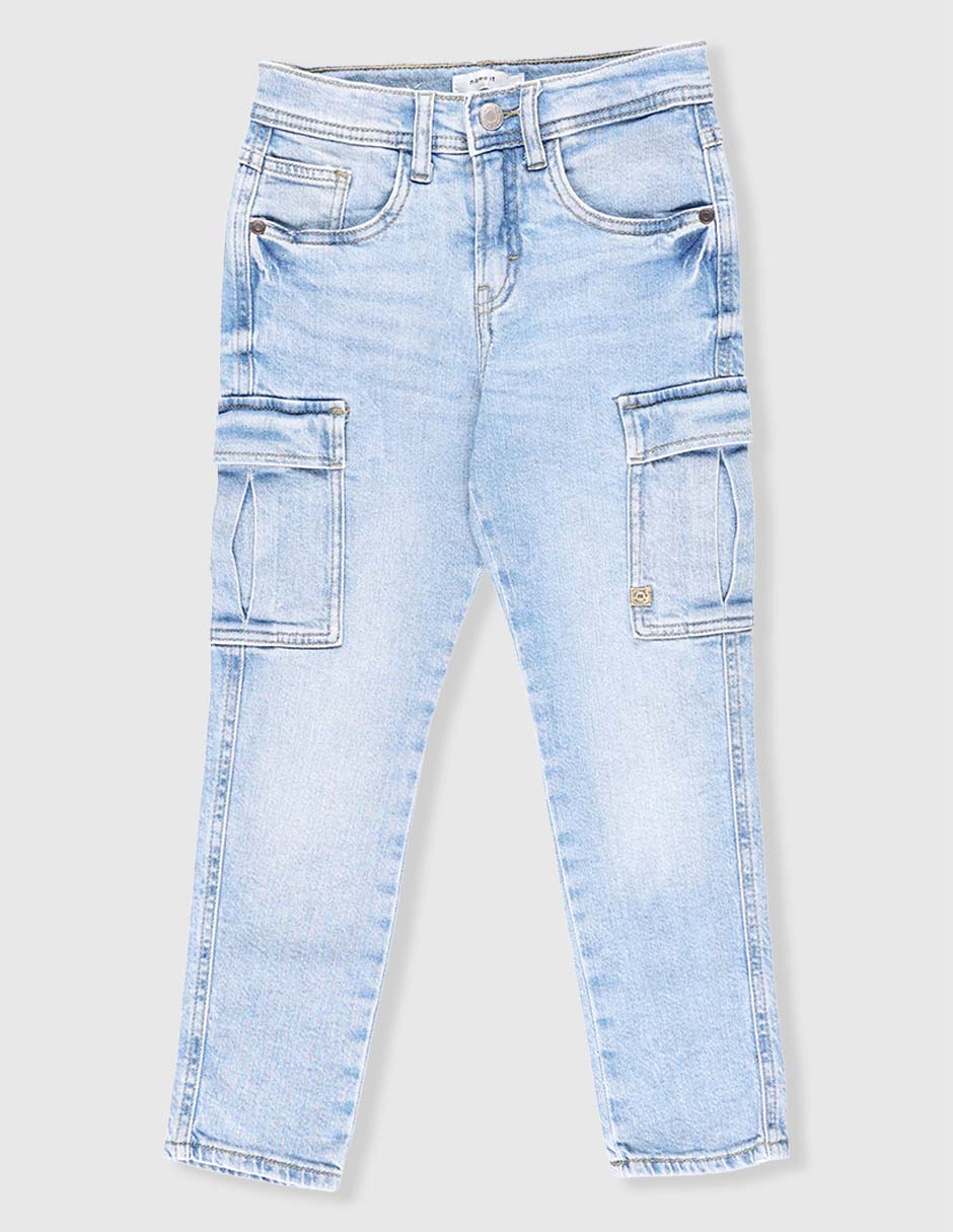 Jeans cargo straight lavado claro para niño