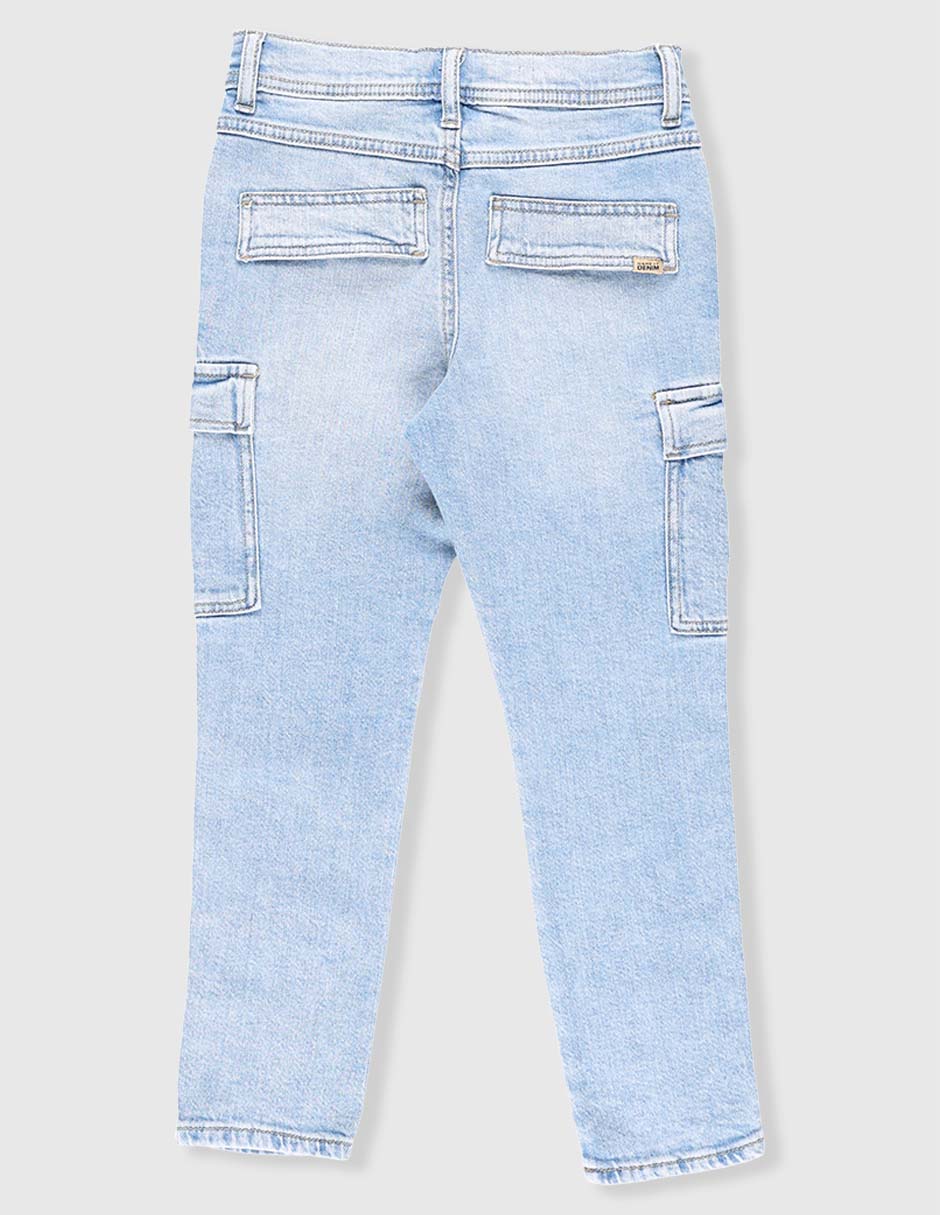 Jeans cargo straight lavado claro para niño 2