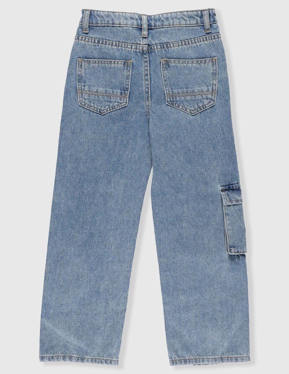 Jeans cargo straight lavado claro para niño 2
