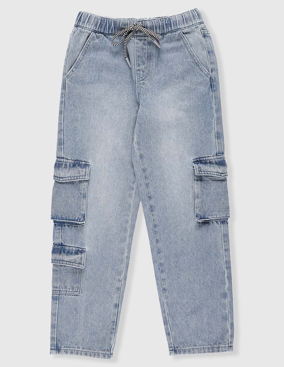 Jeans cargo amplio lavado claro para niño
