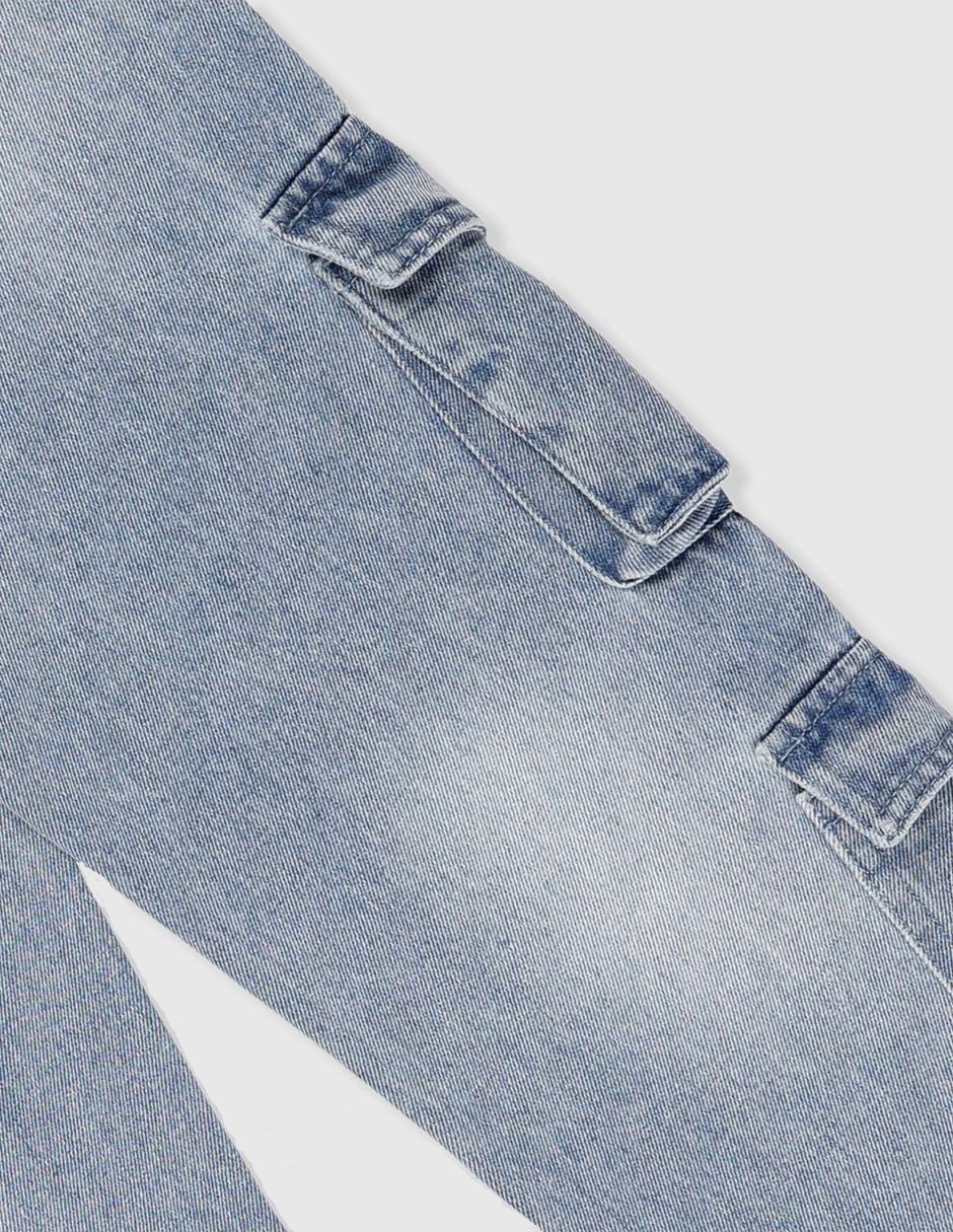 Jeans cargo amplio lavado claro para niño 4