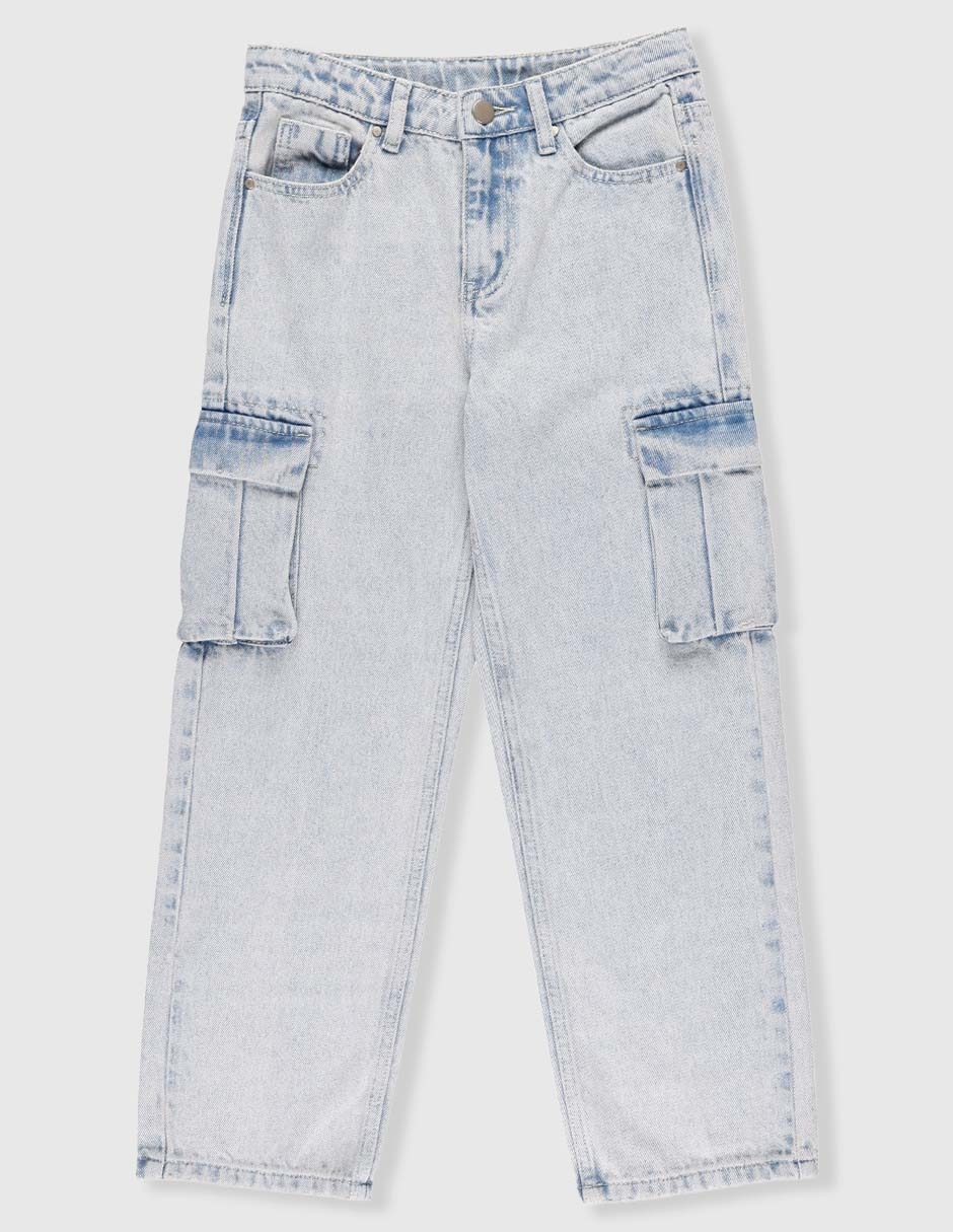 Jeans cargo amplio lavado claro para niño Jeans cargo amplio lavado claro para niño