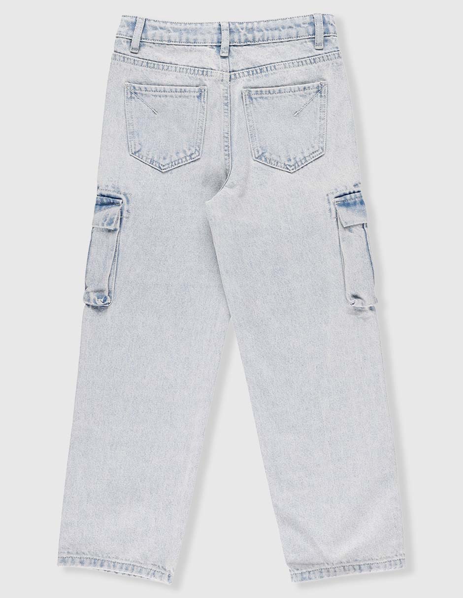 Jeans cargo amplio lavado claro para niño 2